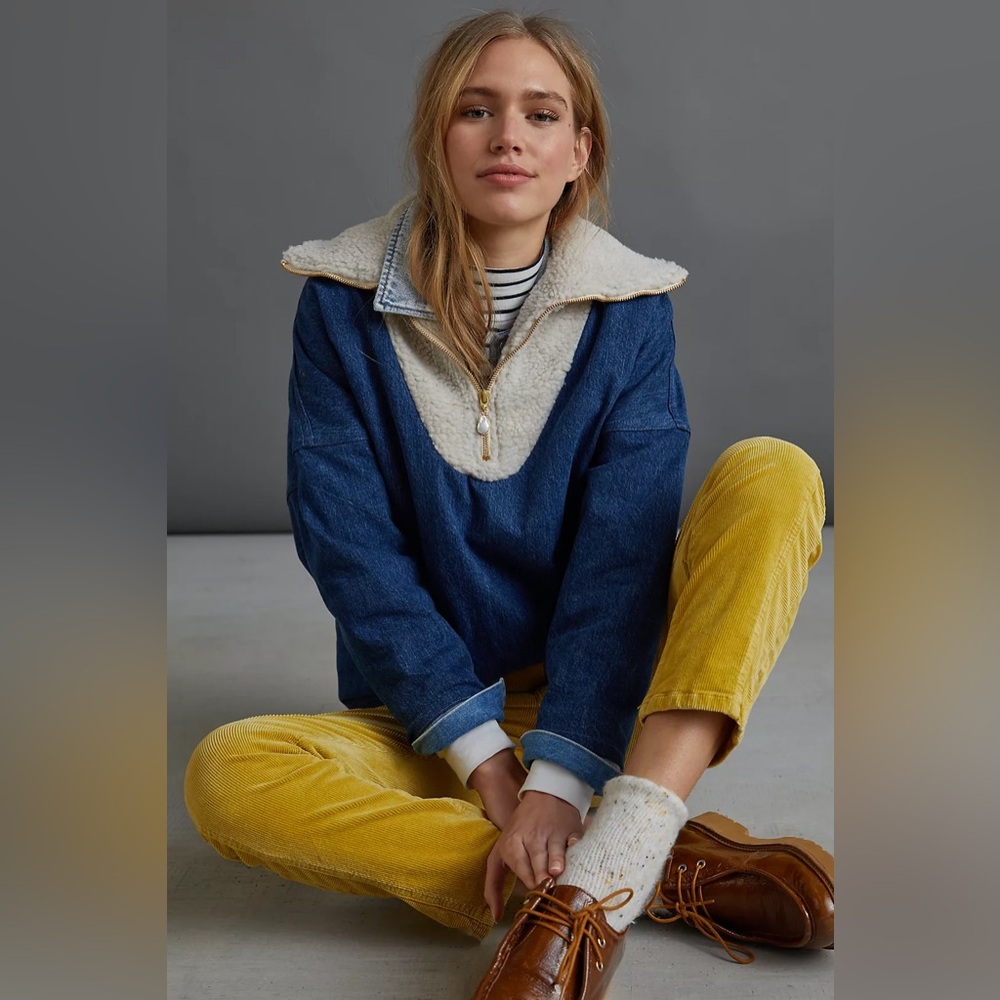 AMO X Donni Sherpa Tripped Denim Popover